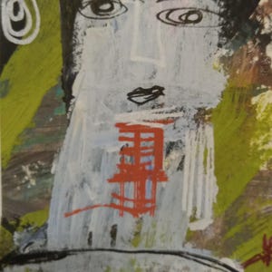 Original abstract cubist Whimsical Portrait aceo art card outsider painting
