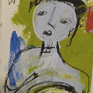 Original abstract cubist Whimsical Portrait aceo art card outsider painting