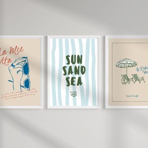 La Dolce Vita Prints Coastal Poster Sun Sand Sea Lover Modern Bar Cart Decor Gallery Wall Set Housewarming Gift Instant Download