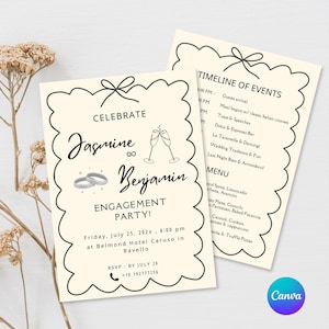 Engagement Party Minimalist Invite Classic Design Bridal Dinner Party Invitation Template Editable Wedding Timeline Card