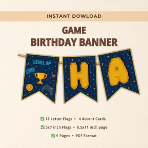 Video Game Birthday Banner | Gamer Birthday Party Decor | Pixel Gaming Garland | Instant Download