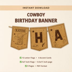 Cowboy-Geburtstagsbanner | Wild-West-Party-Dekor | Rodeo Girlande Printable | Sofort Download