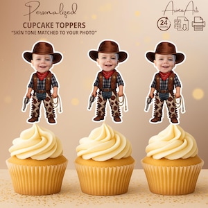 Cowboy Western Revolverheld Cupcake Topper personalisiert | Western Rodeo Party Dekor | Druckbare Digitale Datei