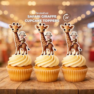 Décorations personnalisées de petit gâteau de visage de girafe de safari, décor fait sur commande de partie de thème de Safari