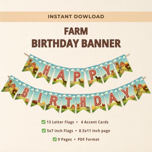 Farm Birthday Banner | Barnyard Animal Party Decorations | Printable Farm Garland | Instant Download