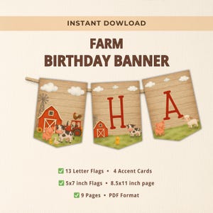 Farm Birthday Banner | Barnyard Animal Party Decorations | Printable Farm Theme Garland | Instant Download