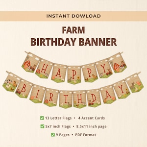Farm Birthday Banner | Barnyard Animal Party Decorations | Printable Farm Theme Garland | Instant Download