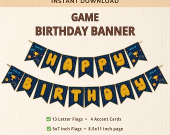 Video Game Birthday Banner , Gamer Birthday Party Favors , Pixel Gaming Garland , Instant Download