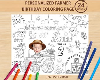 Personalisierte Farm Geburtstag Malseite, Traktor Ausmalseiten zum Ausdrucken