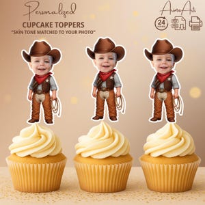 Lasso Cowboy personalisierte Gesicht Cupcake Topper | Western Rodeo Party Dekor | Druckbare Digitale Datei