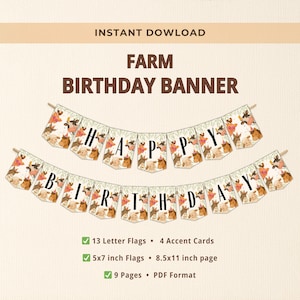 Farm Animal Birthday Banner | Barnyard Party Decorations | Printable Farm Theme Garland | Instant Download