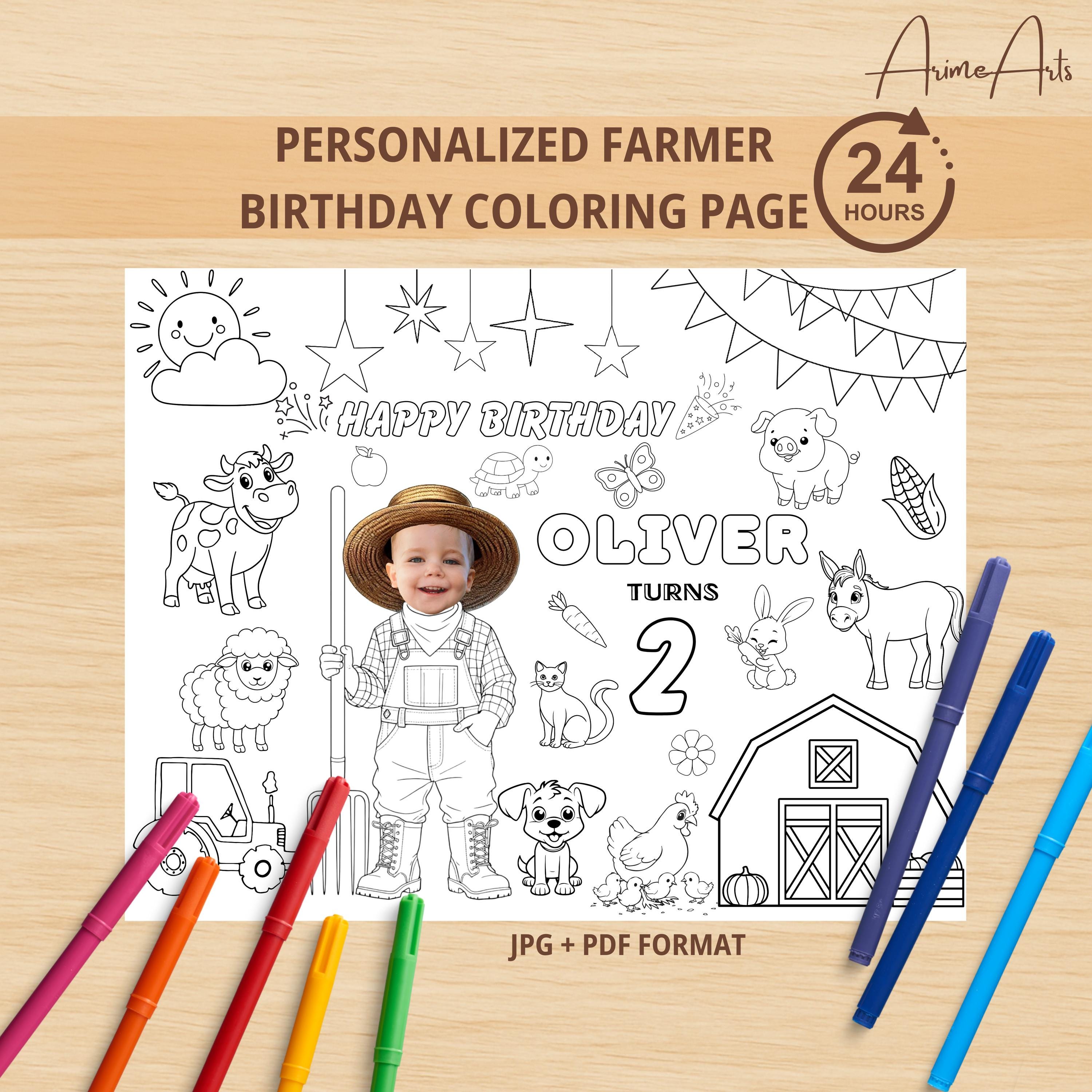 Personalized Farm Birthday Coloring Page, Farmer Printable Coloring…