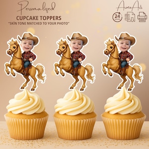 Cowboy mit Pferd Reiter personalisiert Gesicht Cupcake Topper | Western Rodeo Party Dekor | Druckbare Digitale Datei
