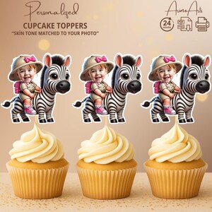 Safari Zebra Personalized Face Cupcake Toppers | Jungle Animal Party Decor for Girls