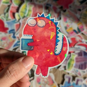 Pegatina montruo rojo / papelería bonita / pegatina infantil / sticker / pegatina holográfica