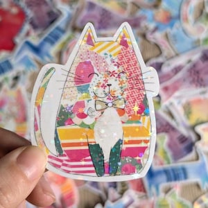 Pegatina gato multicolor / papelería bonita / pegatina infantil / sticker / pegatina holográfica