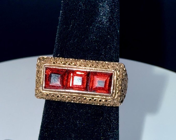 Featured listing image: 18k Gold Edwardian Filigree Natural Mined Princess Cut Garnet Ring size 5.25 US Mint Condition