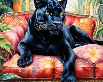 Pantera nera di lusso – Elegante arte murale con animali della giungla / Download digitale