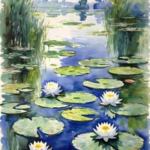 Nénuphars tranquilles – Aquarelle sereine inspirée de Monet | Téléchargement numérique