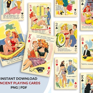 54 Vintage Pin Up Comic Playing Cards – Printable PNG & PDF