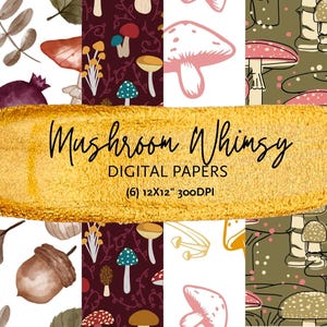 Motivos de papel de parede de cogumelo mágico para tecido, clipart, scrapbooking e papel de arte - Elementos de design para download digital