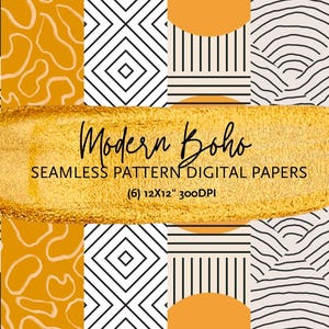 Modern Boho Digital Paper Set | Digital Art, Digital Paper, Seamless Geometric Patterns for Scrapbooking, Crafting, Printables, Wall Art