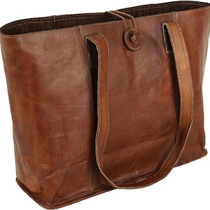 Handgefertigte , Vintage Echtleder Tragetasche Handtasche Shopper Geldbörse Schultertasche für Frauen Büro Laptop Tasche
