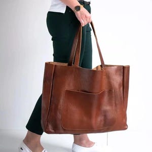 Bolso de mano de cuero hecho a mano Bolso de piel de vaca de gran capacidad Bolso de mano de gran tamaño Bolso de cuero para mujer