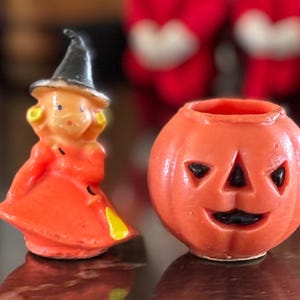 Vintage Gurley Halloween Pumpkin and Witch Candle Set