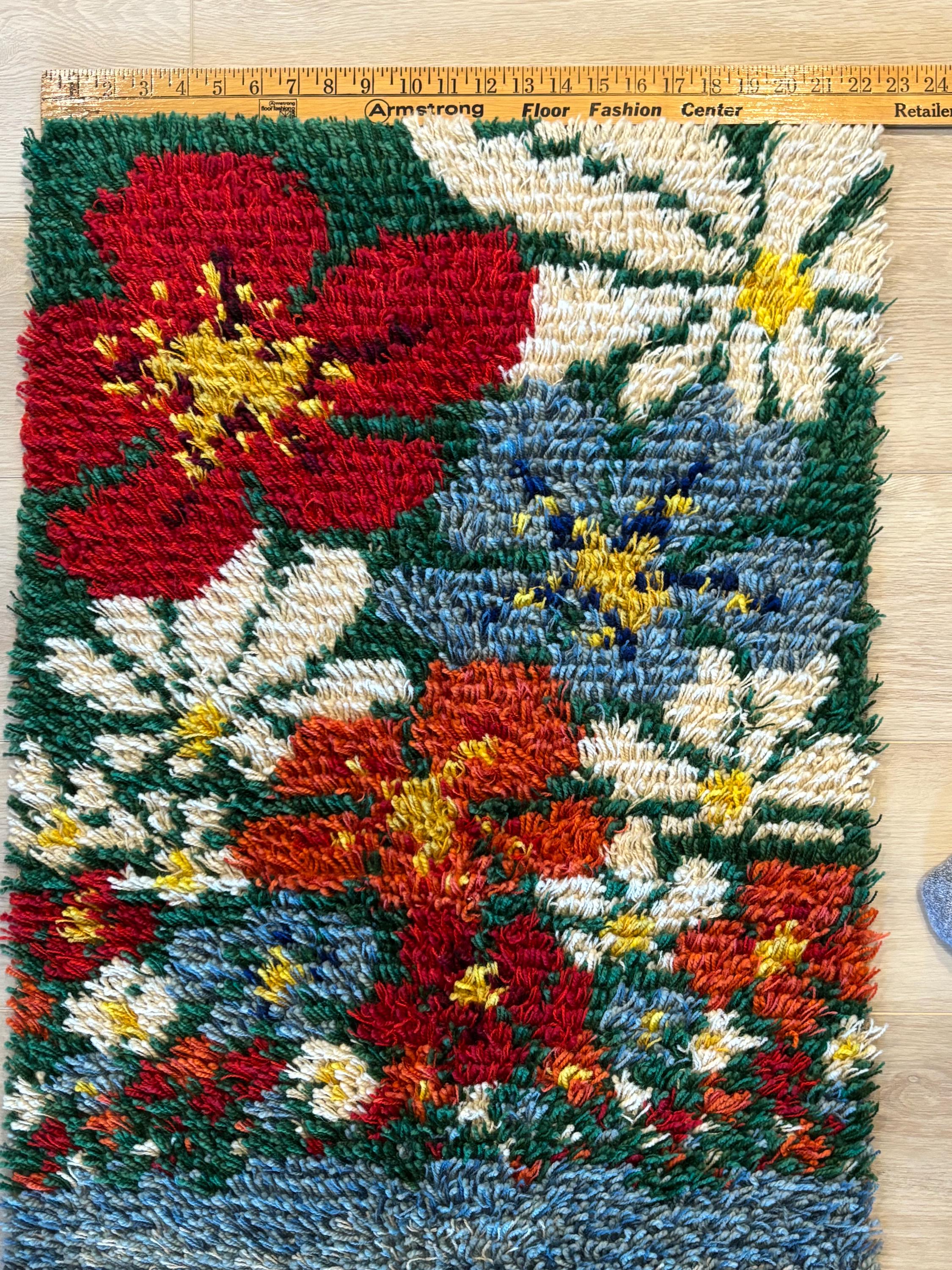Etsy Rya Rug Kits Vintage Hand-knotted Swedish Rya Rug: Mid-century Floral Wall Decor (22 ...
