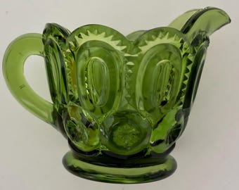 Vintage L E Smith Green Glass Moon and Stars Sugar and Creamer Set