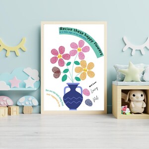 Manualidad de flores con huellas dactilares para el Día de la Madre – PDF imprimible para niños – Tarjeta con ramo de huellas dactilares – Descarga instantánea