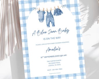 Denim Baby Shower Invitation Template, Cowboy Theme (Digital Download)