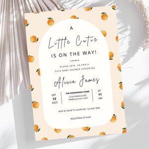 A Little Cutie Baby Shower Invitation, Gender Neutral Baby Shower Invite, Citrus Baby Shower Invites, Editable Canva Template