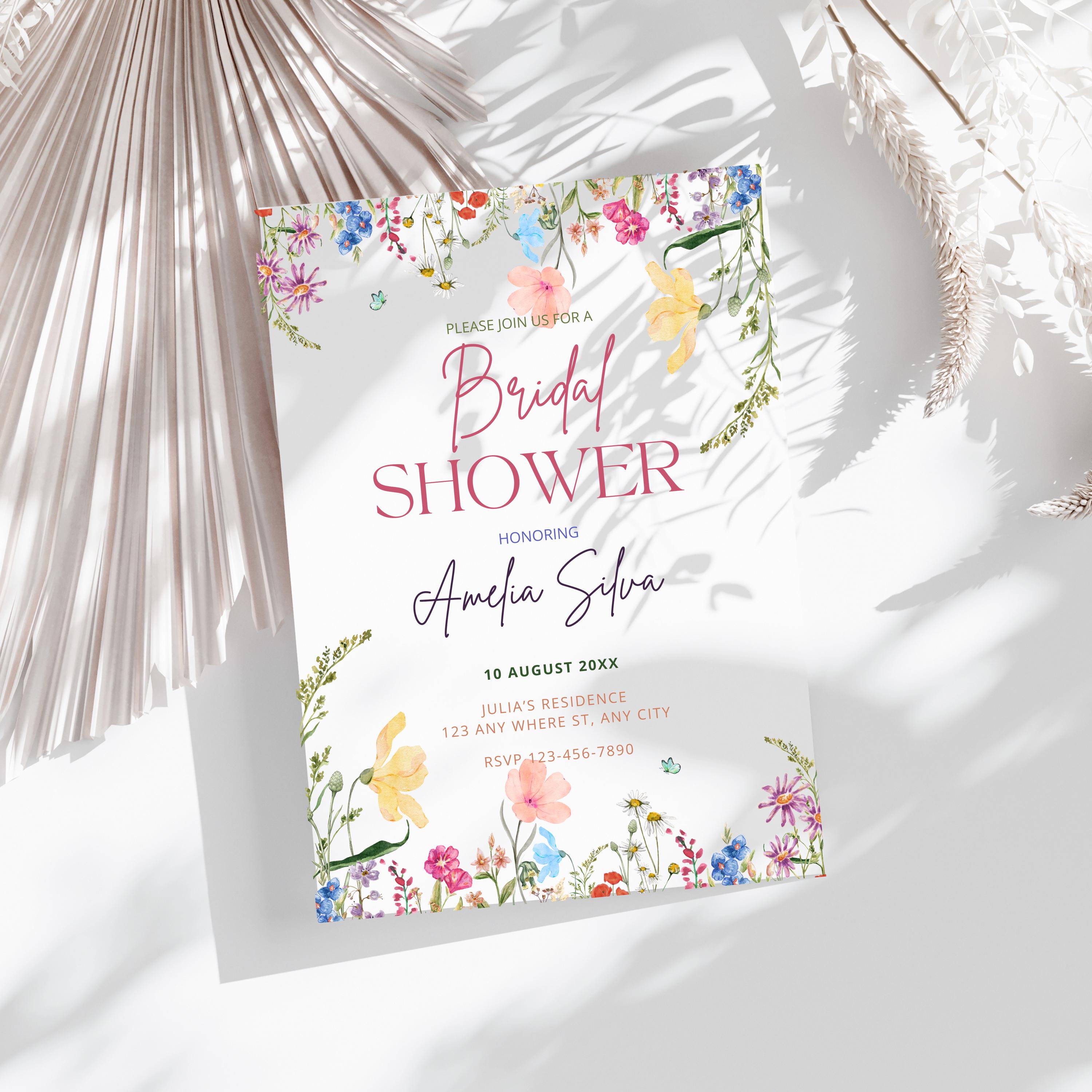 花のブライダルシャワー招待状テンプレート、ワイルドフラワーのブライダルシャワー招待状、ワイルドフラワーの招待状、愛が咲き誇るブライダルシャワー招待状  - Etsy 日本, image size:3000x3000
