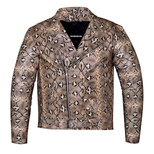 Handgefertigte Schlangen Print Rindsleder Jacke - Motorrad Stil