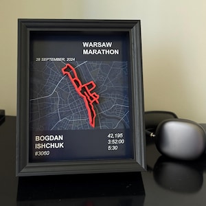 3D-kaart marathon WARSCHAU – gepersonaliseerde muurlijst route en resultaten