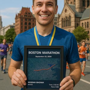 3D-kaart marathon BOSTON – muurlijst gepersonaliseerde route en resultaten