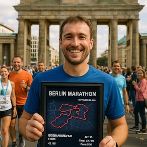 Carte 3D du marathon de BERLIN – Cadre mural personnalisé pour parcours et résultats