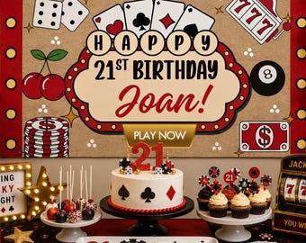 Editable Casino Theme Birthday Banner,  Vegas Night Bday Backdrop Sign, Poker Slot Birthday Poster Decor, Kraft Painted Banner Walgreens
