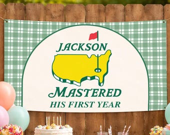 Fondo editable para primer cumpleaños con temática de golf, pancarta de 36 x 60 cm, decoración para fiesta de hoyo en uno para niño, MS01