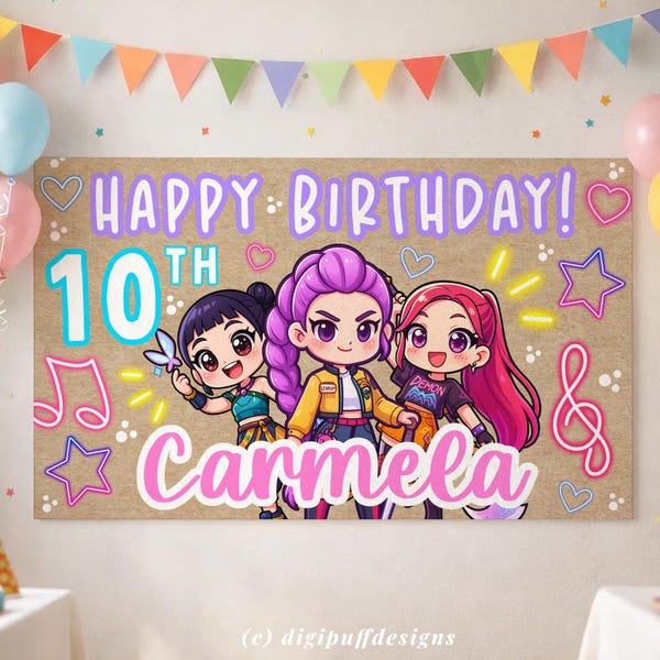 Kpop Hand Painted Style Party Banner, Kraft Birthday Banner, Birthday Banner, Party Backdrop, Banner Template 72x24 Walgreens