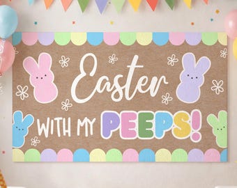 Plantilla editable de pancarta de Pascua, letrero de Pascua de 36 x 60 x 72 x 24 pulgadas, estilo pintado DIY, pancarta de fiesta, fondo decorativo para búsqueda de huevos de Pascua familiar