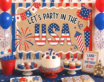 Ready to Print Fourth of July Banner Template Sign, USA 4th of July Party Decor, Kraft Painted Style Birthday Party Backdrop, 2x6 Walgreens