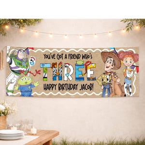 3rd birthday banner template friend theme painted style Canva design