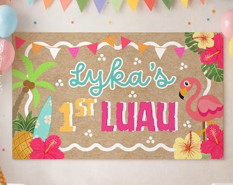 Editable 1st Luau Hawaii Summer Birthday Banner, 36x60 72x2 DIY Painted Style, Tropical Party Banner Sign, Aloha Bday Party Decor Backdrop