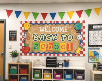 Ready to Print  Back to School Banner Decor, First Day of School Welcome Sign, Classroom Backdrop, Teacher Bulletin Board Banner, Walgreens