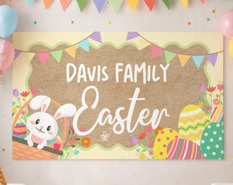 Plantilla editable de pancarta de Pascua, letrero de Pascua de 36 x 60 x 72 x 24 pulgadas, estilo pintado DIY, pancarta de fiesta, fondo decorativo para búsqueda de huevos de Pascua familiar