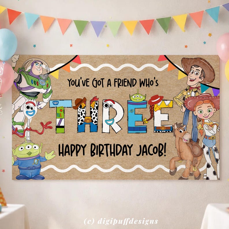 Youve got a friend whos three banner template editable Canva backdrop