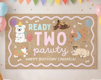 Editable Ready Two Pawty Birthday Banner, 36x60 72x2 DIY Painted Style, Party Banner Sign, 2nd Cute Dog, Bday Decor Backdrop, Walgreens
